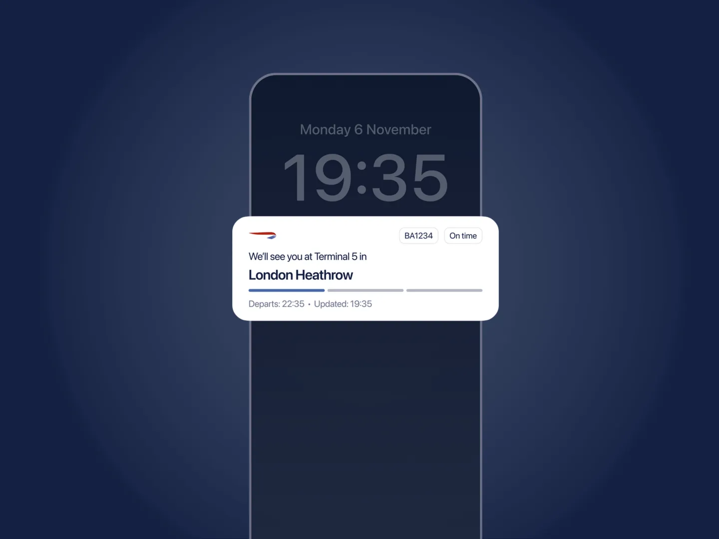 A lock-screen notification telling a customer which terminal to use, the notification centre as CRM foundation