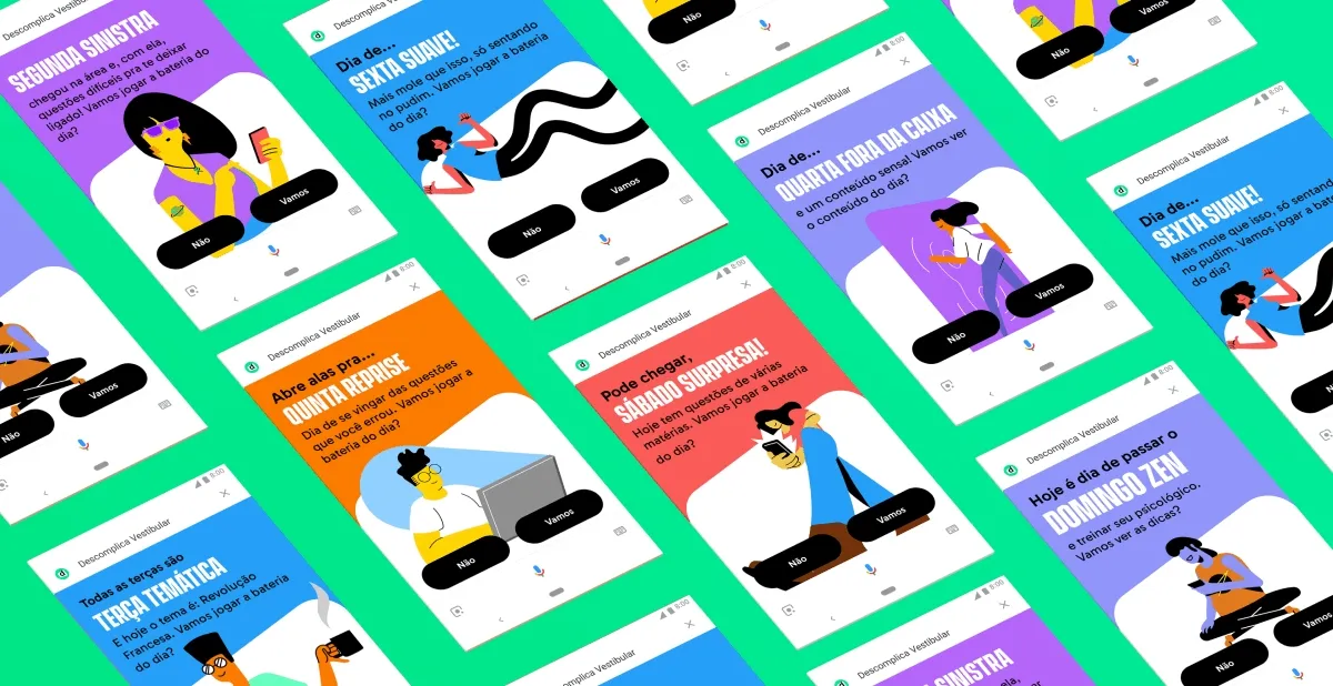 Google Assistant screens for the themed week, from tough Creepy Monday through to a gentle Zen Sunday
